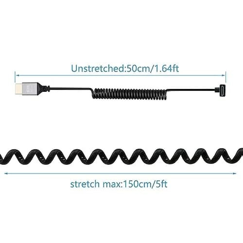 RIIEYOCA 90 Degree UHD 4K Mini HDTV Male to HDTV Male Coiled Cable Supports 4K@60Hz,1080p,ARC,3D,Stretchable to 1.5M/5FT thumbnail 4