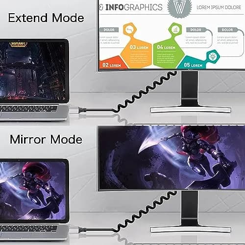 RIIEYOCA 90 Degree UHD 4K Mini HDTV Male to HDTV Male Coiled Cable Supports 4K@60Hz,1080p,ARC,3D,Stretchable to 1.5M/5FT thumbnail 6