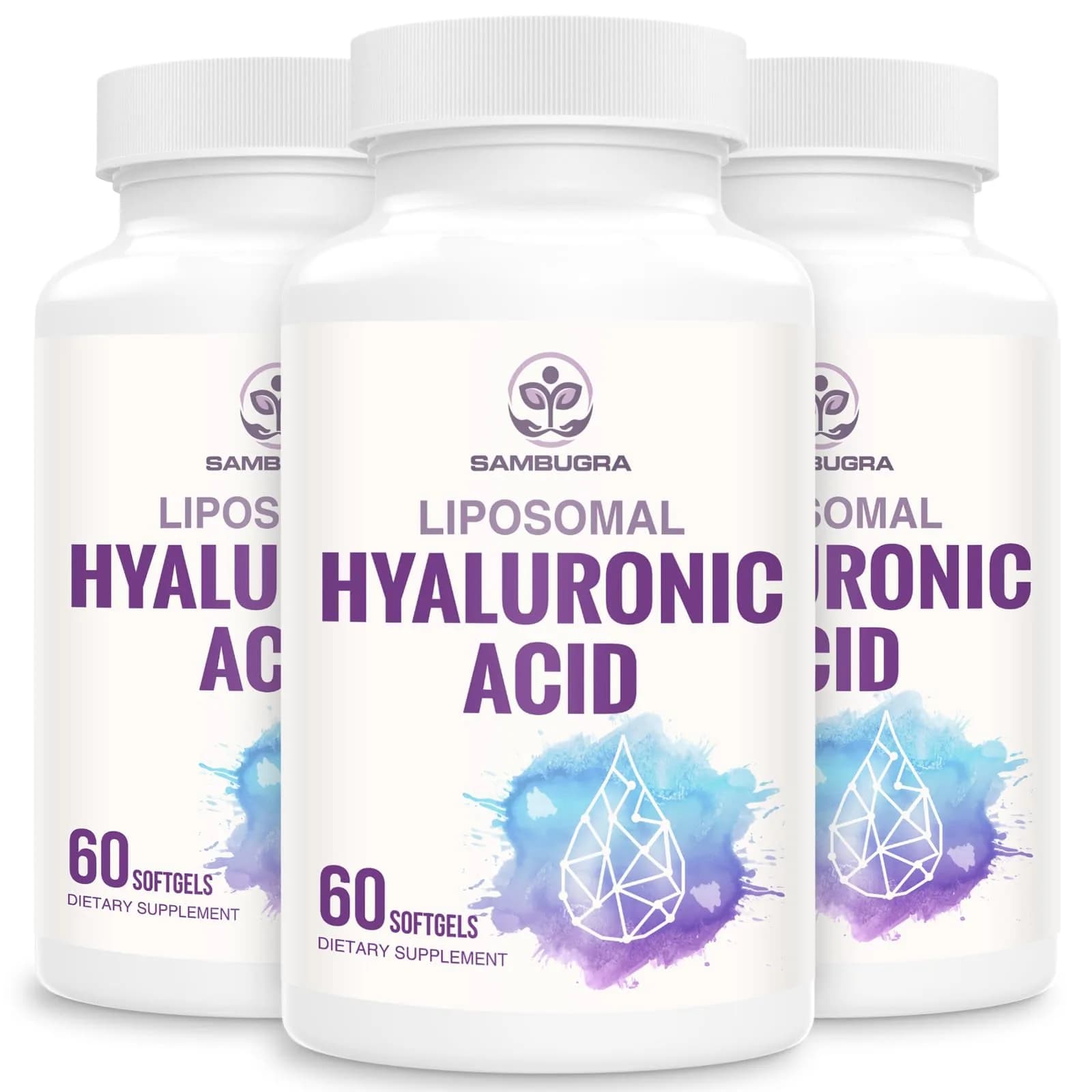 Sambugra Liposomal Hyaluronic Acid 1000mg | Supports Skin & Bones, 180 Capsules (Pack of 3)
