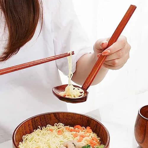 Auswalar Japanese Wooden Ramen Spoons with Long Handle, 22 cm (8.66 in) - Set of 4 thumbnail 5