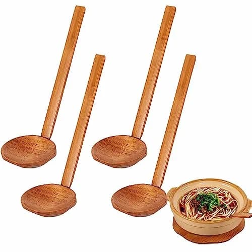Auswalar Japanese Wooden Ramen Spoons with Long Handle, 22 cm (8.66 in) - Set of 4 thumbnail 1