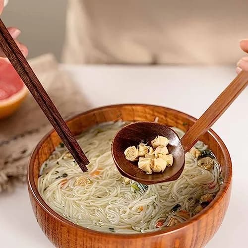 Auswalar Japanese Wooden Ramen Spoons with Long Handle, 22 cm (8.66 in) - Set of 4 thumbnail 3