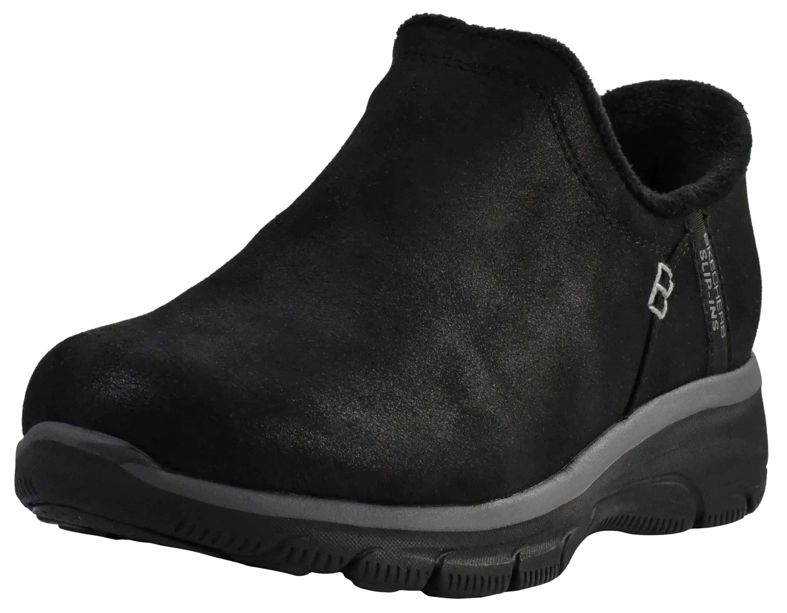 Skechers Women's Easy Going-Modern Hour Slip-In Ankle Boot, Black, 8.5 | Vegan Leather & Faux Fur Comfort