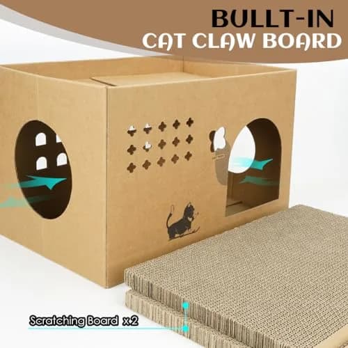 ARGOPET Cactus Cat Cardboard House with 2 Scratching Pads 30.1 cm (11.8 in) | Recycled Corrugated Board Villa for Indoor Cats thumbnail 3