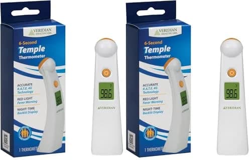 Veridian Healthcare Temple Thermometer | Infrared Measurements | Fast 6-Second Readout | Fever Alert | Backlit Display | Programmable Timer | 1-Year Warranty (Pack of 2) thumbnail 1