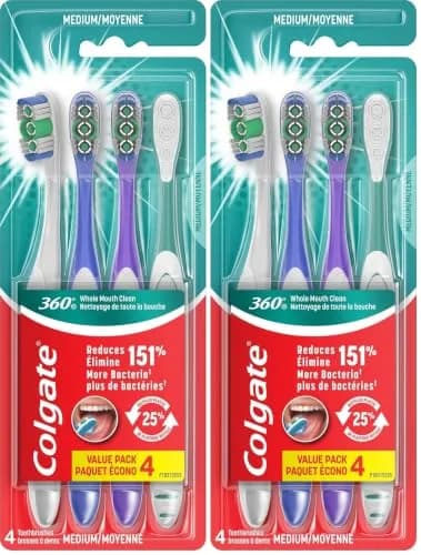 Colgate 360 Adult Toothbrush, Medium (4) Pack | Battery Powered, Red thumbnail 1
