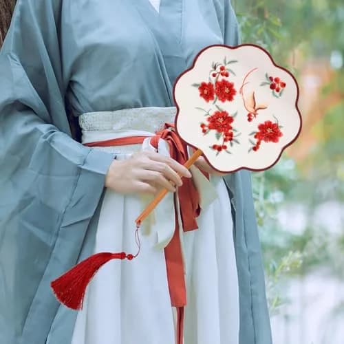 HOMSFOU Red Electric Fan 35.5CM | Handcrafted Silk & Wood Vintage Decor thumbnail 5