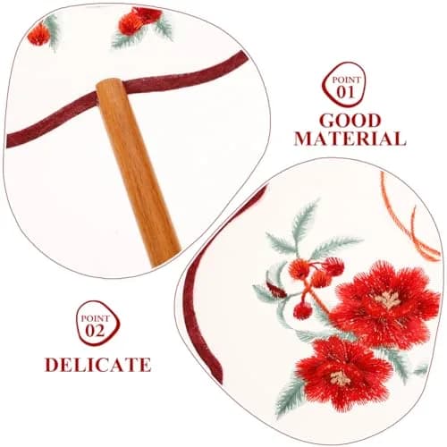 HOMSFOU Red Electric Fan 35.5CM | Handcrafted Silk & Wood Vintage Decor thumbnail 9
