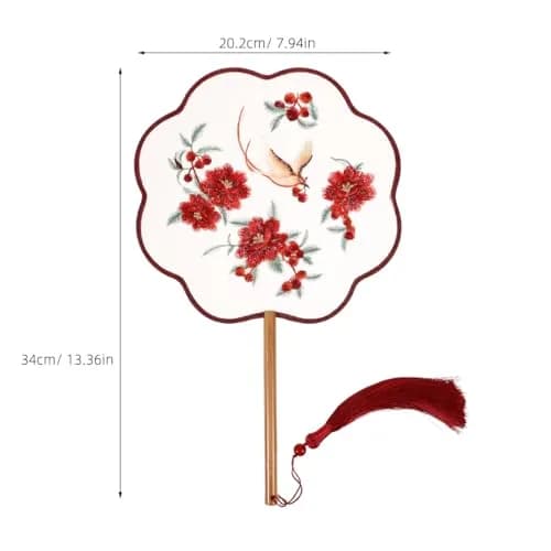 HOMSFOU Red Electric Fan 35.5CM | Handcrafted Silk & Wood Vintage Decor thumbnail 2