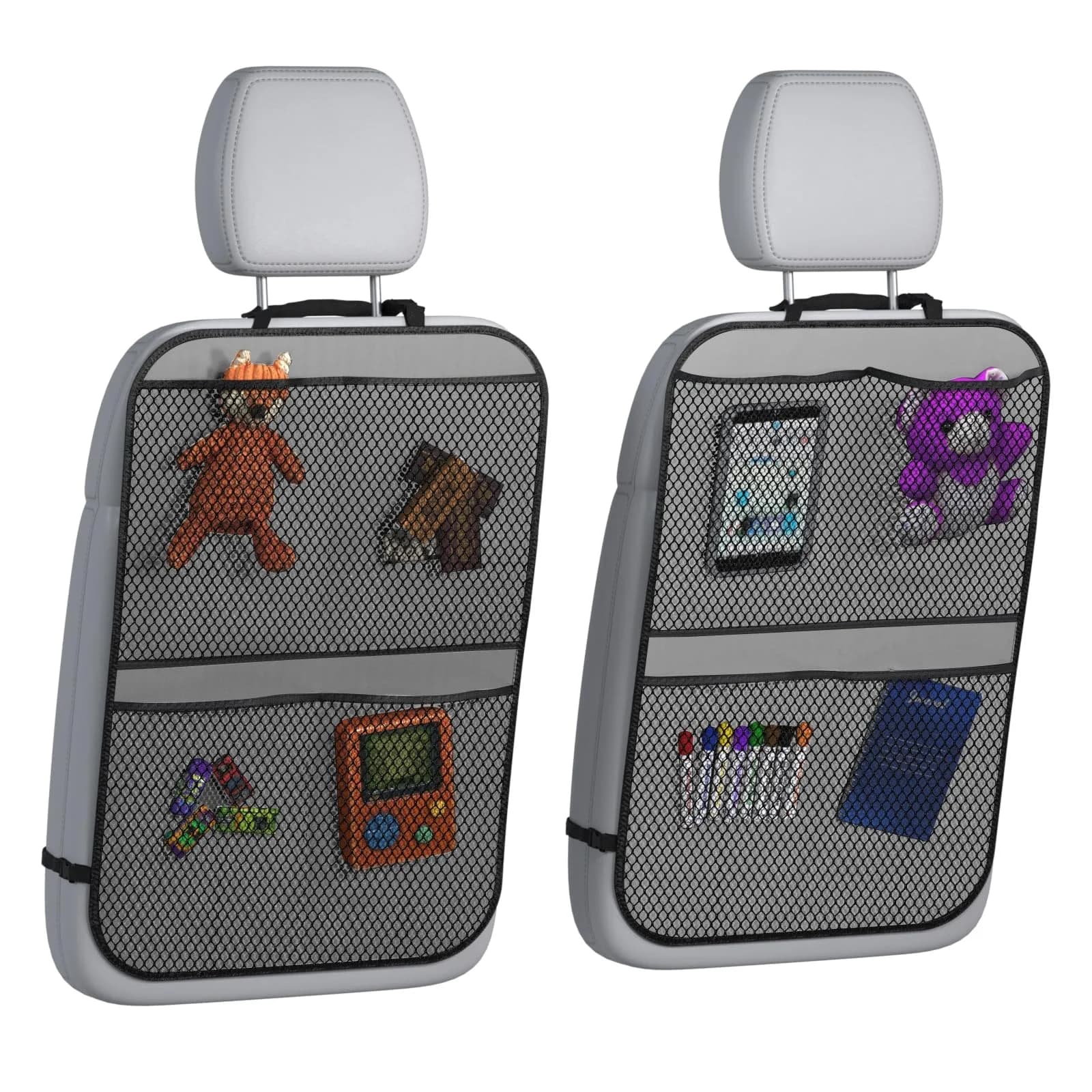 lebogner 2 Pack Kick Mats Backseat Protector 50cm x 68cm (19" x 27") | Universal Fit Car Seat Back Protection — Grey - 4 Pocket