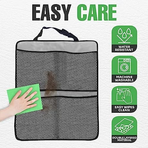 lebogner Grey 4-Pocket Kick Mats with Universal Fit | Waterproof Polyester Seat Back Protectors thumbnail 4