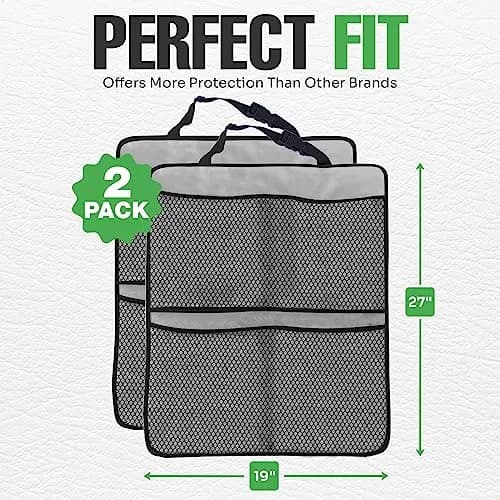 lebogner Grey 4-Pocket Kick Mats with Universal Fit | Waterproof Polyester Seat Back Protectors thumbnail 7