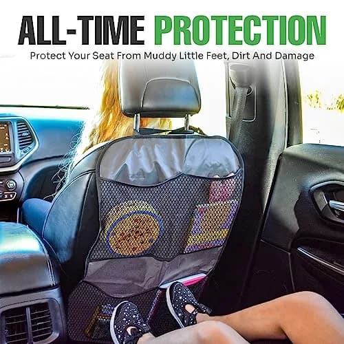 lebogner Grey 4-Pocket Kick Mats with Universal Fit | Waterproof Polyester Seat Back Protectors thumbnail 2