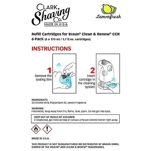 Clark Shaving Co. Refill Cartridges for Braun Clean & Renew System, 10-Pack | Alcohol-Based Cleaning Solution thumbnail 2