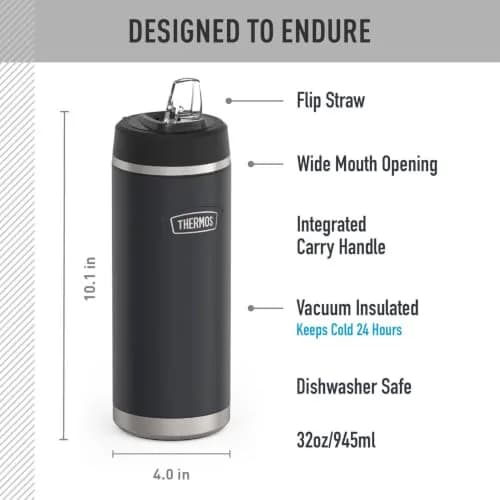 THERMOS ICON SERIES Stainless Steel Water Bottle with Straw Lid 32oz | Keeps Drinks Cold 24H thumbnail 2