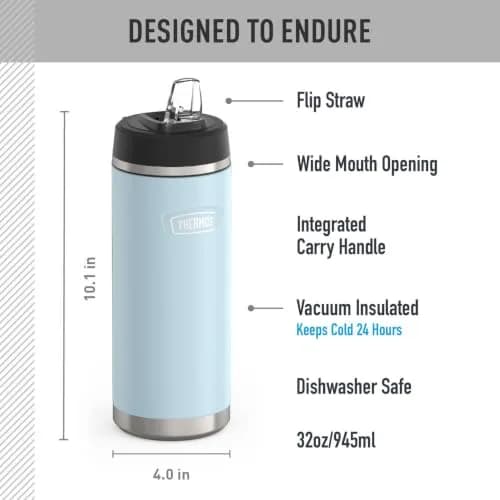 THERMOS ICON SERIES Stainless Steel Water Bottle with Straw Lid 32oz | Keeps Drinks Cold 24H thumbnail 2