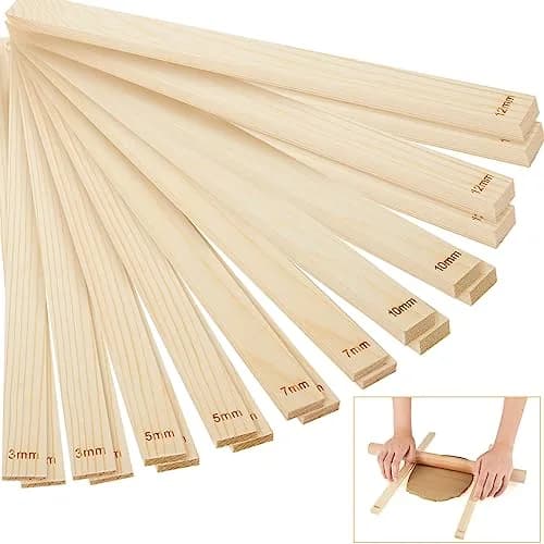 Sasylvia 20 Pcs Wood Clay Rolling Pin Guides, 3mm-12mm Thickness | Essential for Even Clay Slabs thumbnail 1