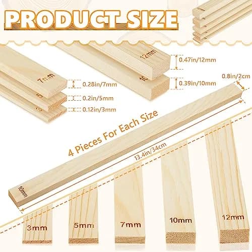 Sasylvia 20 Pcs Wood Clay Rolling Pin Guides, 3mm-12mm Thickness | Essential for Even Clay Slabs thumbnail 2