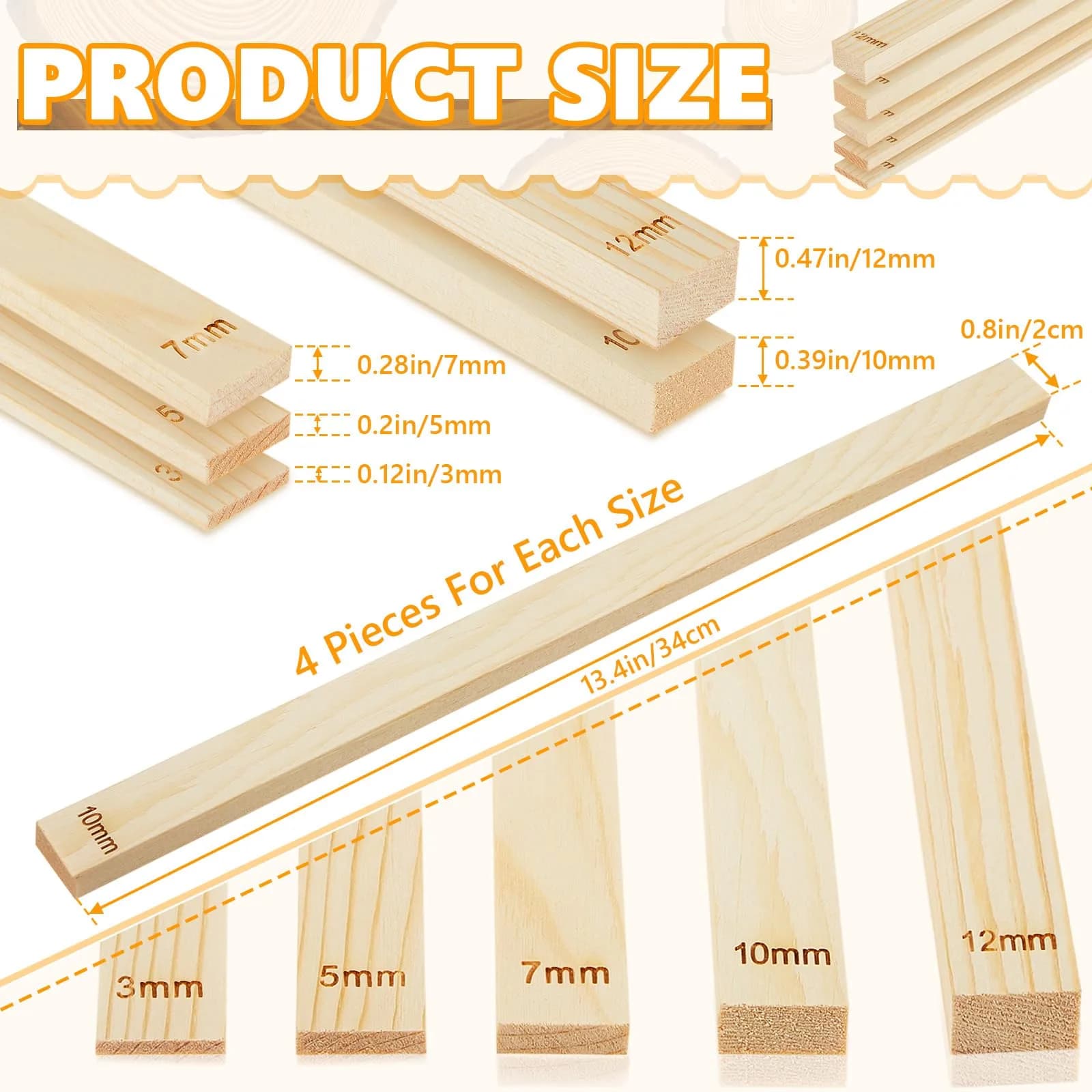 Sasylvia 20 Pcs Wood Clay Rolling Pin Guides, 3mm-12mm Thickness | Essential for Even Clay Slabs - view 2