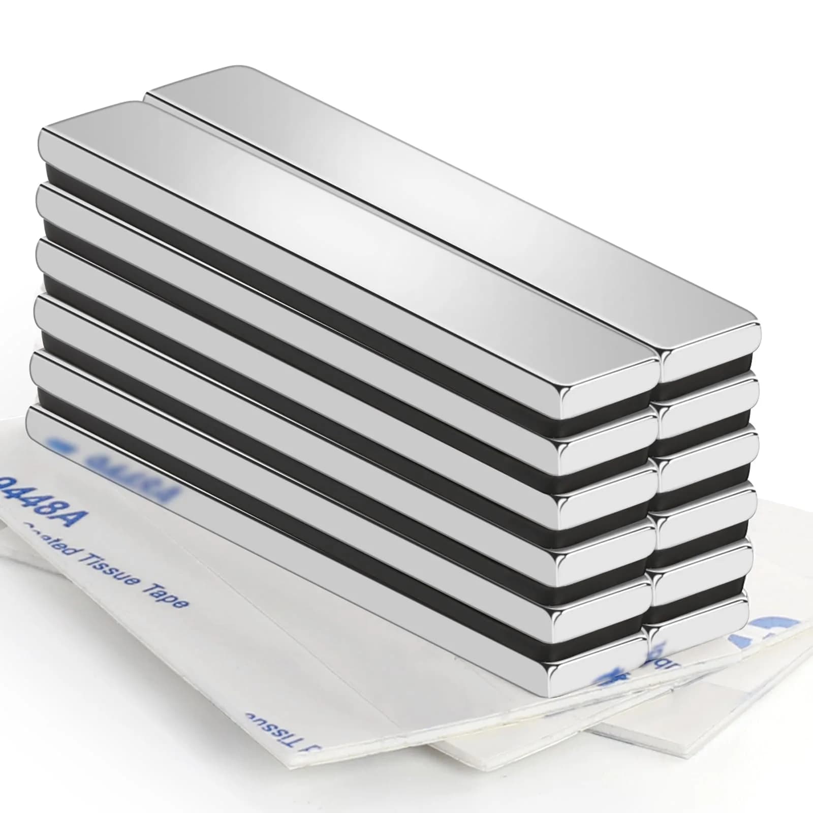 TRYMAG Strong Neodymium Bar Magnets 12 Pack 60x10x3mm | Powerful Rare Earth Magnets with Adhesive - main product image