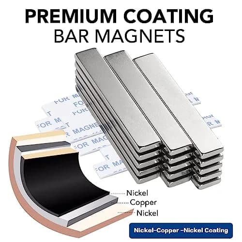 TRYMAG Strong Neodymium Bar Magnets 12 Pack 60x10x3mm | Powerful Rare Earth Magnets with Adhesive thumbnail 2