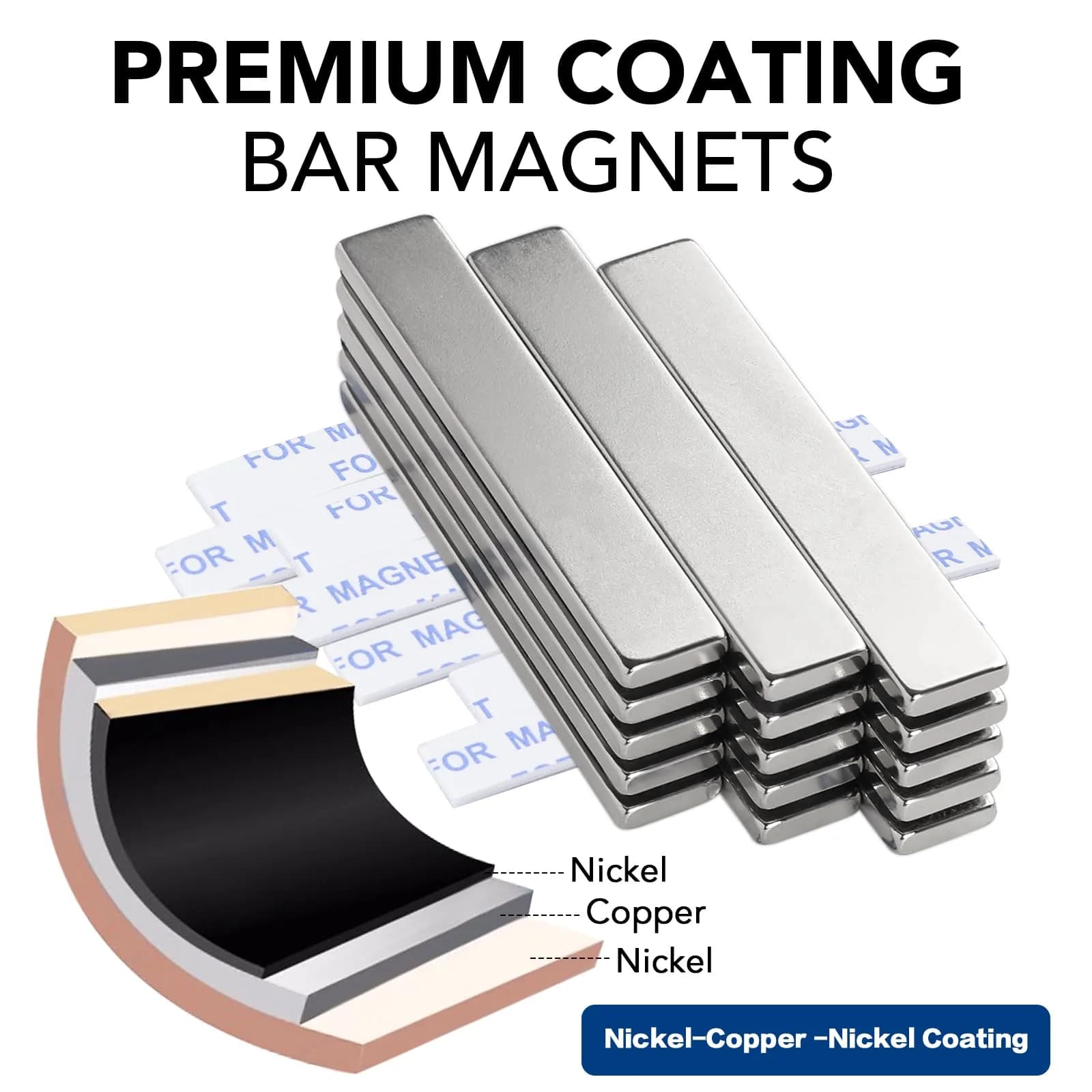 TRYMAG Strong Neodymium Bar Magnets with Adhesive Backing 60x10x3mm (25 Pack) | 18 lb Pull Force Utility Magnets - view 2