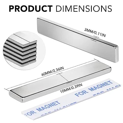 TRYMAG Strong Neodymium Bar Magnets with Adhesive Backing 60x10x3mm (25 Pack) | 18 lb Pull Force Utility Magnets thumbnail 3
