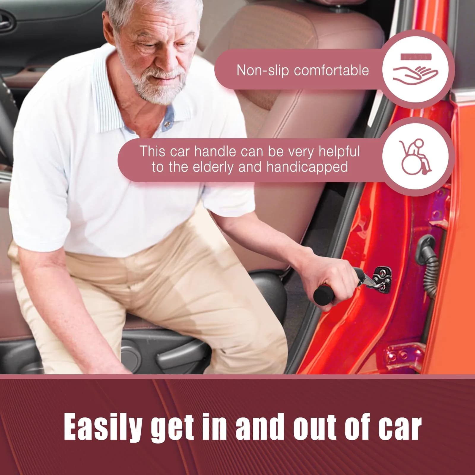 KOUNATSURI Red Portable Car Door Handle for Elderly - 2-Pack Support Grab Bar with 400lb Capacity - view 2