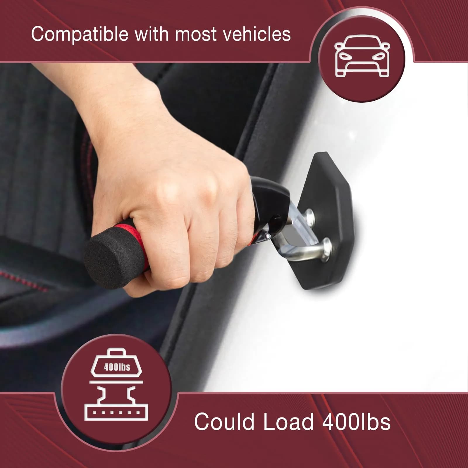 KOUNATSURI Red Portable Car Door Handle for Elderly - 2-Pack Support Grab Bar with 400lb Capacity - view 4