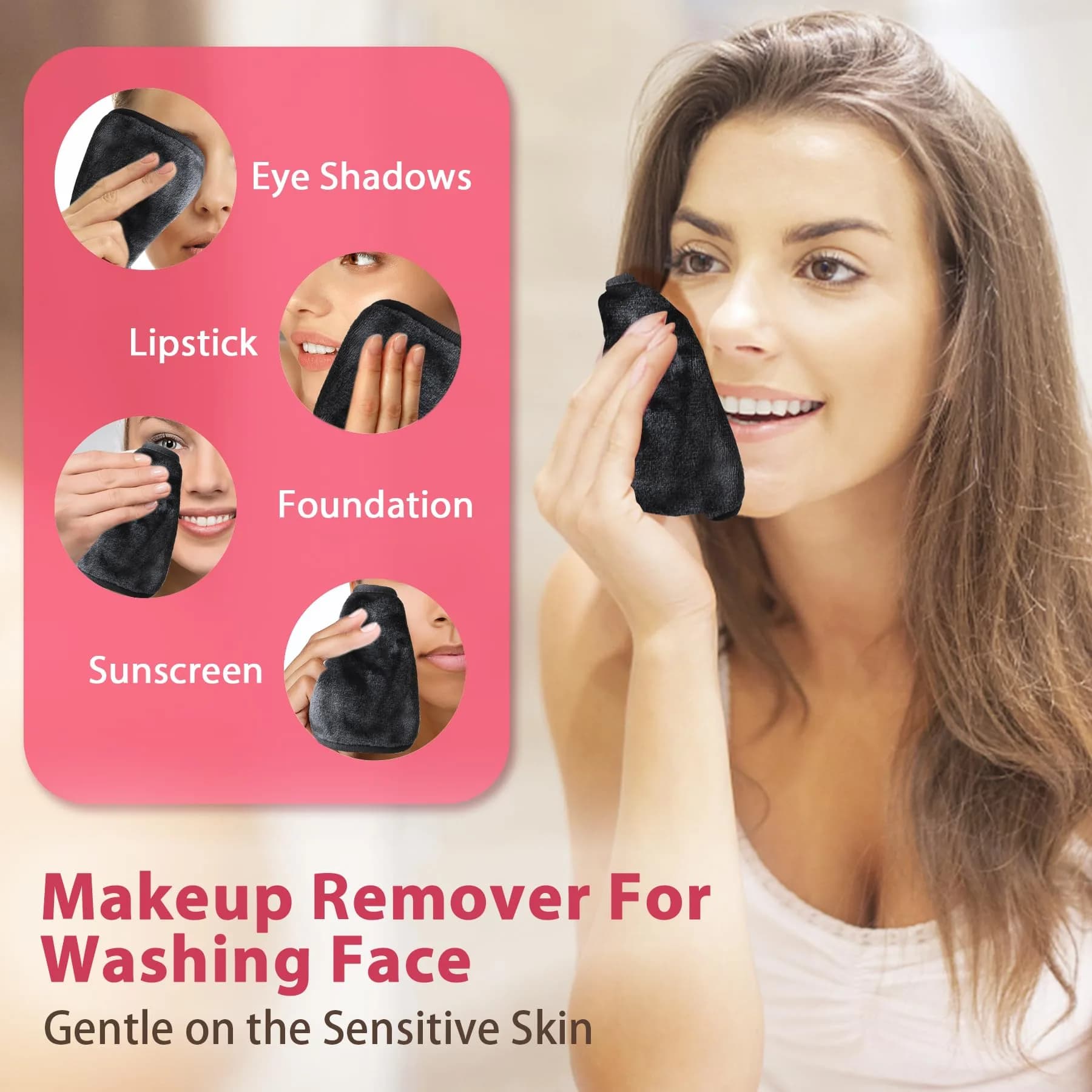 Natwag Reusable Microfiber Makeup Remover Cloths 6" x 6" (12 Pack, Mix Color) | Gentle Face Washcloths for Sensitive Skin - view 2