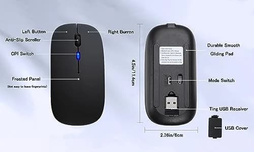 AIKOKOK Wireless Bluetooth Mouse, Rechargeable Dual Mode, Black | Silent, Portable, 2.4G & Bluetooth 5.2/3.0 thumbnail 8