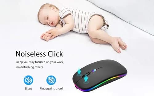AIKOKOK Wireless Bluetooth Mouse, Rechargeable Dual Mode, Black | Silent, Portable, 2.4G & Bluetooth 5.2/3.0 thumbnail 5