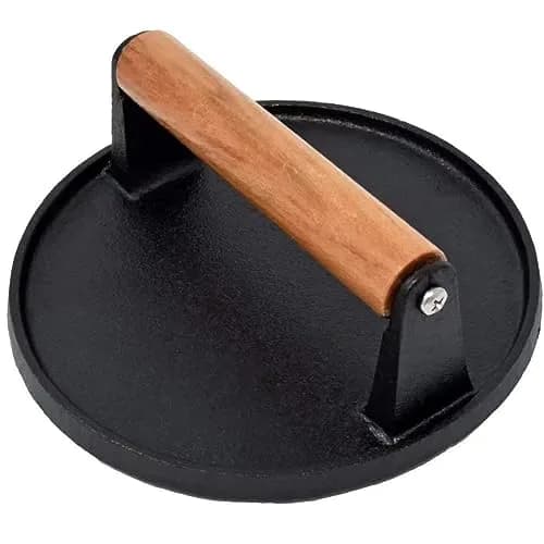 JNXHON Heavy Duty Cast Iron Smash Burger Press 6.4" | Flat Round Barbecue Meat Flat Press with Wooden Handle for Griddle & Sandwiches thumbnail 2