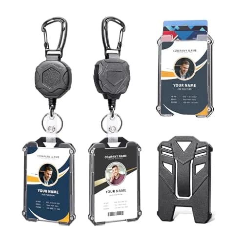 COOKOOKY Heavy Duty Retractable Badge Holder with Carabiner & Lanyard, 2-Pack Black | Strong Stainless Steel Cord thumbnail 1