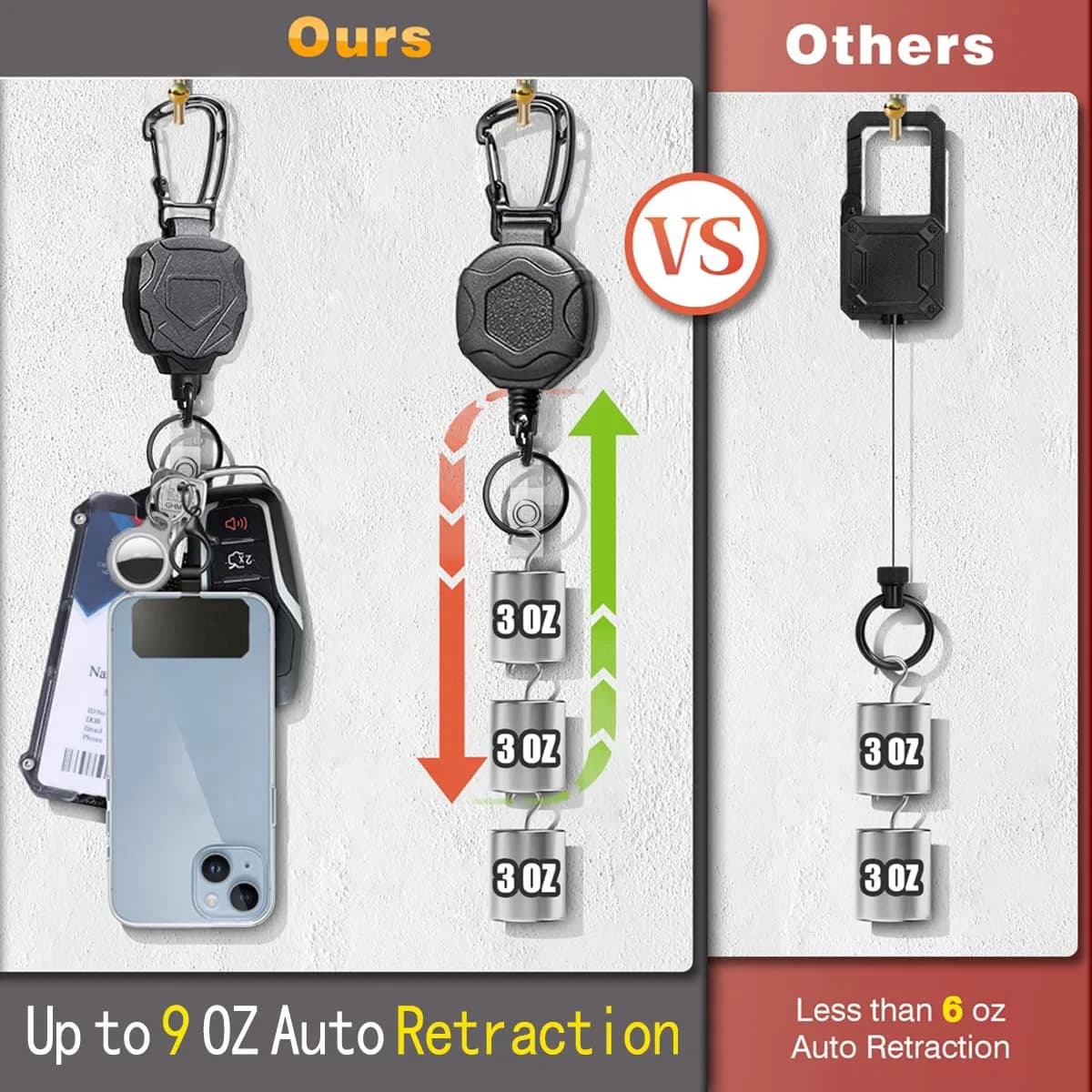 COOKOOKY Heavy Duty Retractable Badge Holder with Carabiner & Lanyard, 2-Pack Black | Strong Stainless Steel Cord - view 5