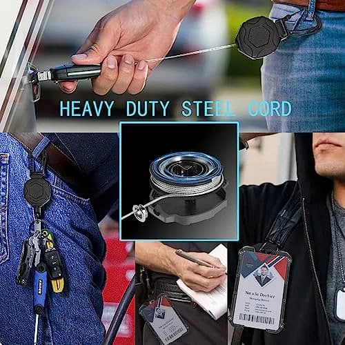 COOKOOKY Heavy Duty Retractable Badge Holder with Carabiner & Lanyard, 2-Pack Black | Strong Stainless Steel Cord thumbnail 7