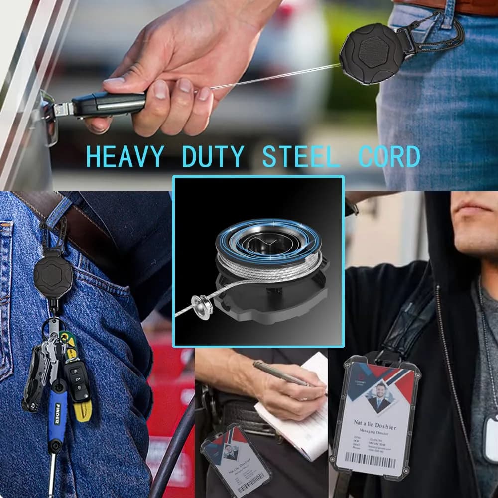 COOKOOKY Heavy Duty Retractable Badge Holder with Carabiner & Lanyard, 2-Pack Black | Strong Stainless Steel Cord - view 7