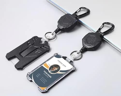 COOKOOKY Heavy Duty Retractable Badge Holder with Carabiner & Lanyard, 2-Pack Black | Strong Stainless Steel Cord thumbnail 2