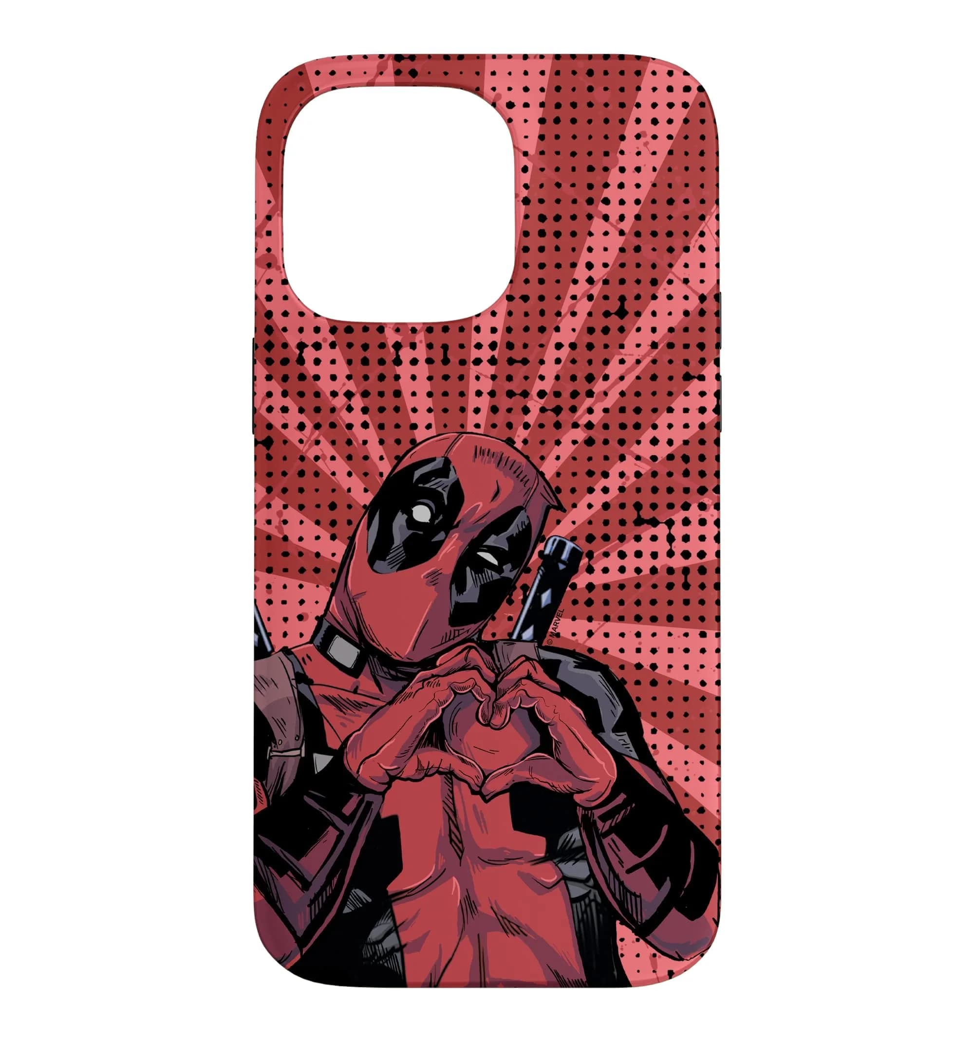 Marvel Deadpool Comic Heart Hands Case for iPhone 14 Pro Max | Shock-Resistant Polycarbonate & TPU
