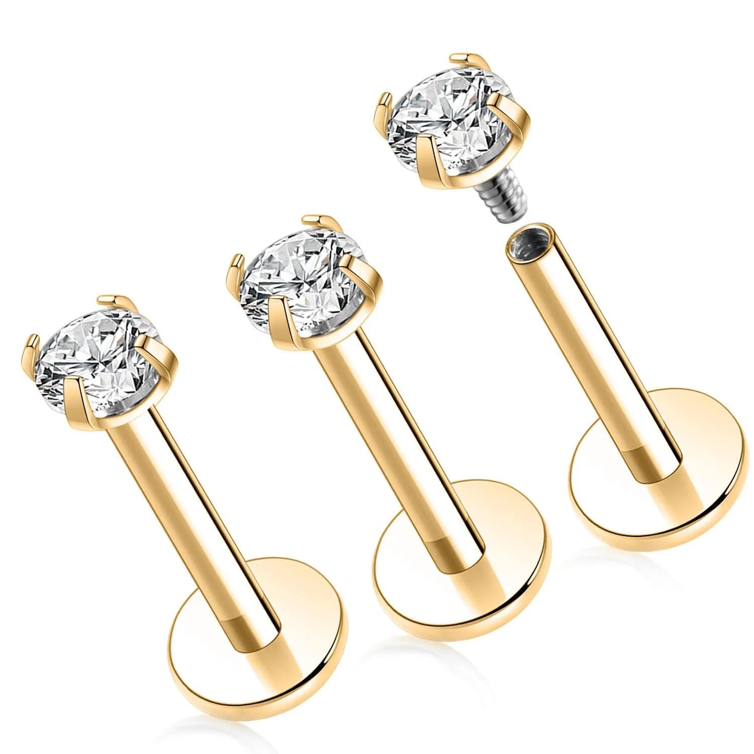 GAGABODY Labret Studs 16g G23 Titanium Lip Piercing Jewelry CZ Internally Threaded Earrings Gold Tragus Earrings 6mm Helix Stud Cartilage Piercing