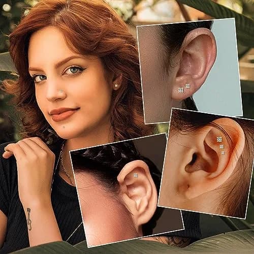 GAGABODY Labret Studs 16g G23 Titanium Lip Piercing Jewelry CZ Internally Threaded Earrings Gold Tragus Earrings 6mm Helix Stud Cartilage Piercing thumbnail 9