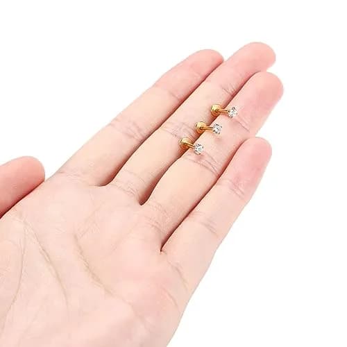 GAGABODY Labret Studs 16g G23 Titanium Lip Piercing Jewelry CZ Internally Threaded Earrings Gold Tragus Earrings 6mm Helix Stud Cartilage Piercing thumbnail 3