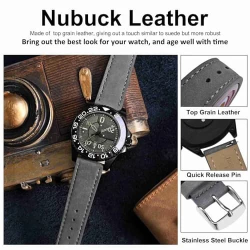 WOCCI 20mm Retro Nubuck Leather Watch Band with Silver Buckle | Quick Release Replacement Strap thumbnail 4