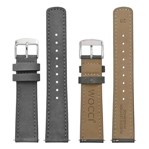 WOCCI 20mm Retro Nubuck Leather Watch Band with Silver Buckle | Quick Release Replacement Strap thumbnail 2