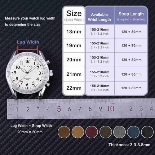 WOCCI 20mm Retro Nubuck Leather Watch Band with Silver Buckle | Quick Release Replacement Strap thumbnail 3