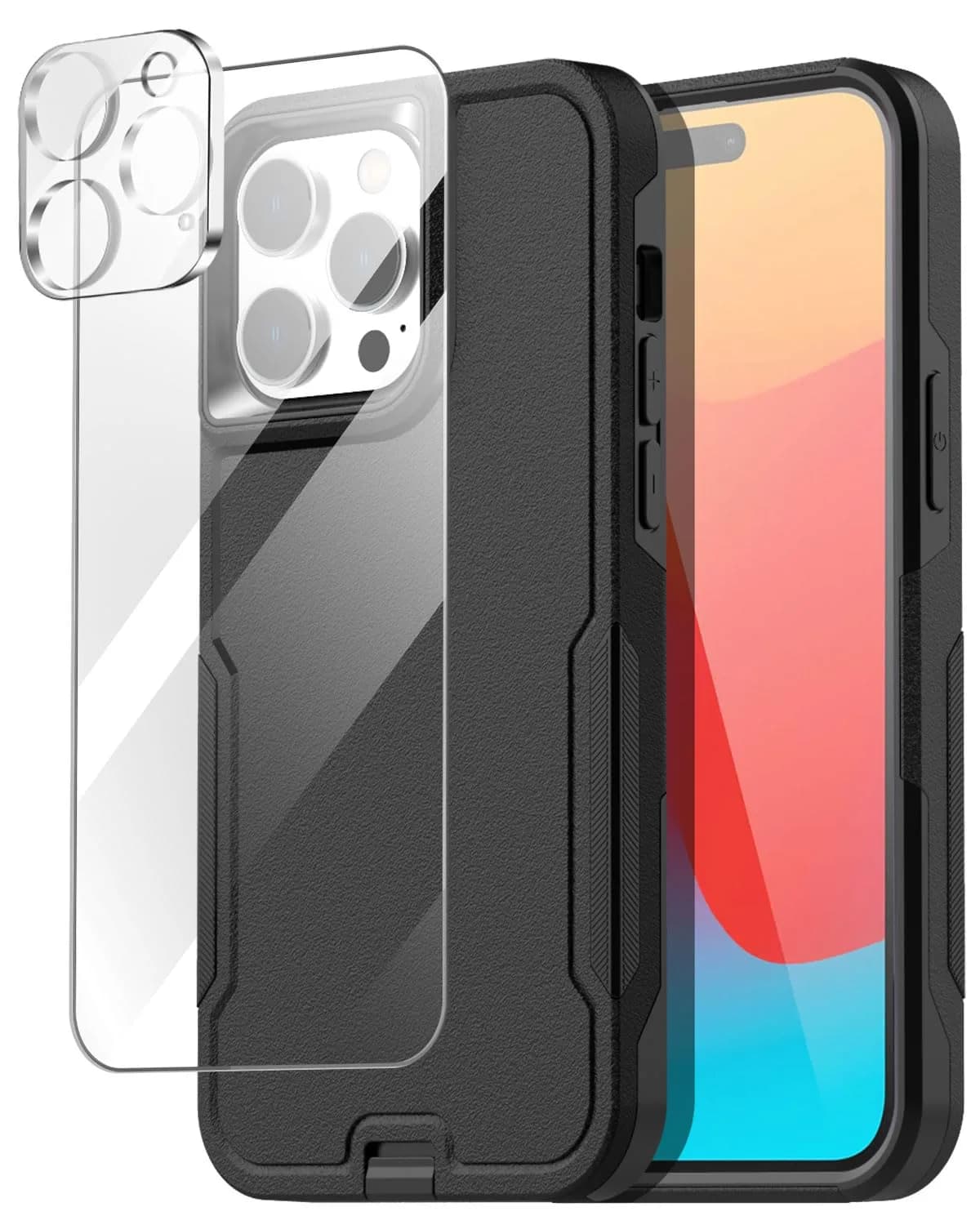 AICase iPhone 15 Pro Max Case with Glass Screen Protector & Camera Lens | Heavy Duty Drop Protection