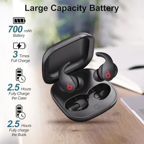 leQuiven Wireless Charging Case for Beats Fit Pro, Black | 700mAh Battery, Bluetooth Pairing thumbnail 3