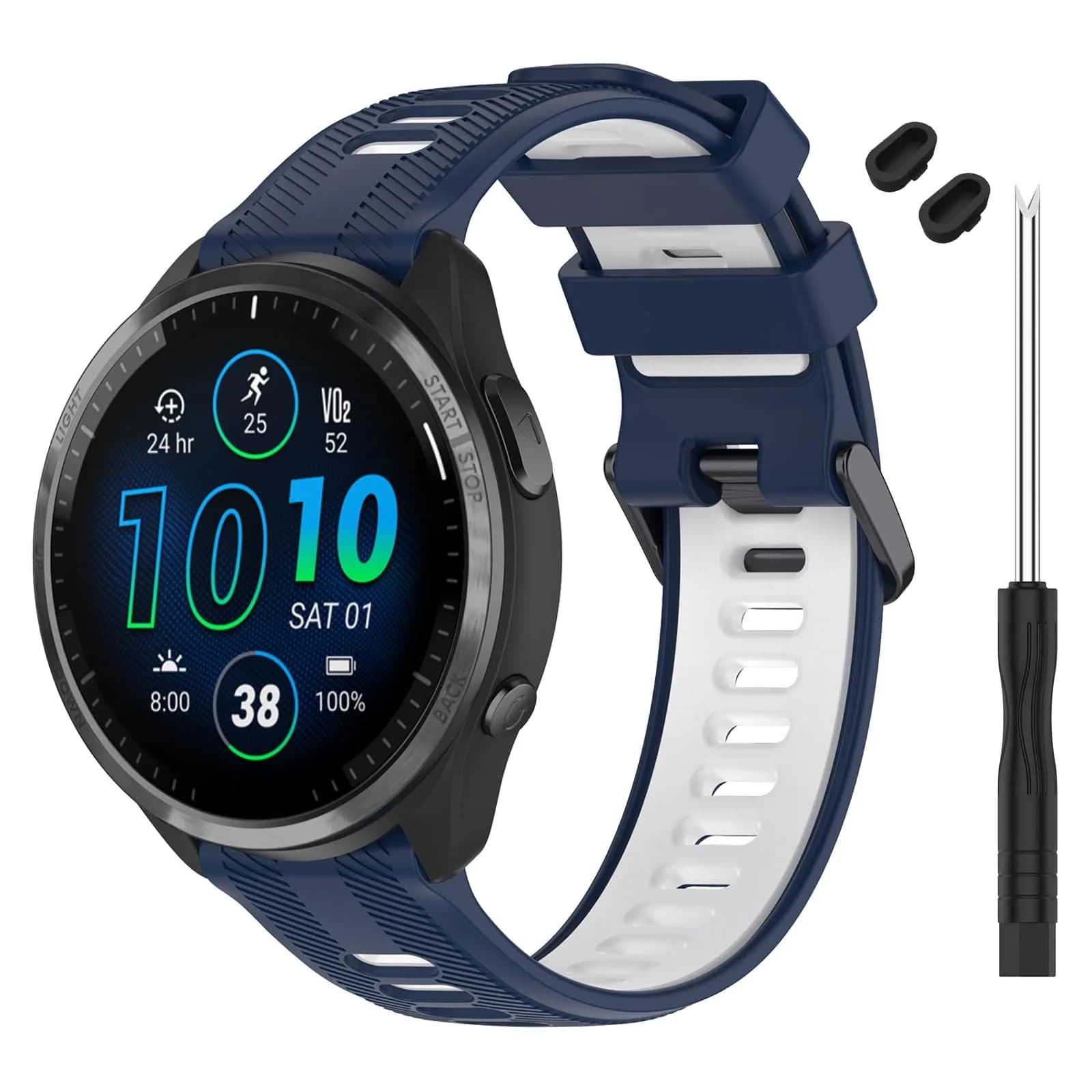 TopPerfekt Silicone Watch Band for Garmin Forerunner 965, 955, 935, 22mm | Navy-White — Navy - White