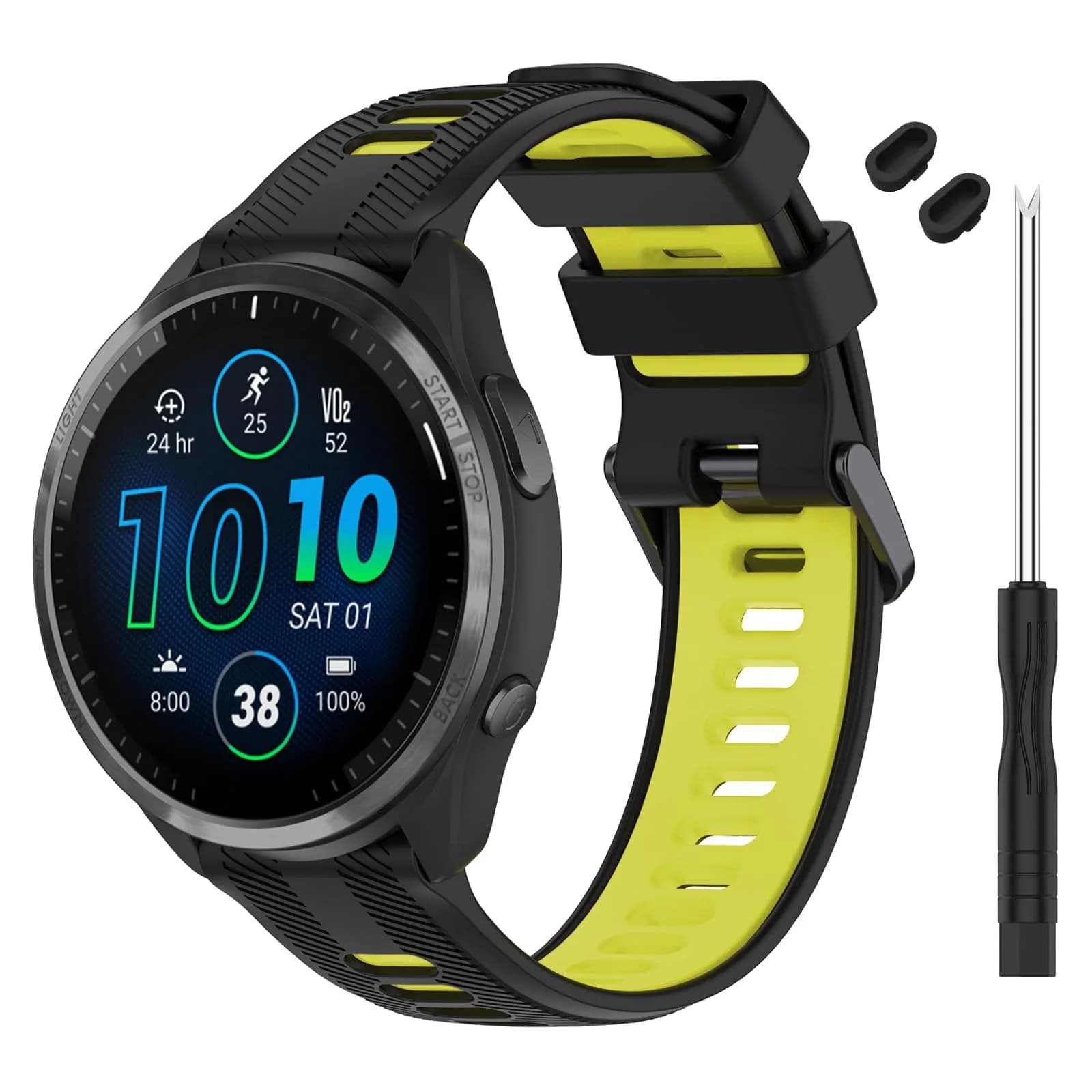 TopPerfekt Silicone Watch Band Compatible with Garmin Forerunner 965/955/935/Descent G1/Instinct/Fenix 6/5 Series 22mm (Red-Black) — Black - Yellow