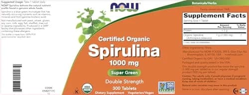 NOW Foods Organic Spirulina 1000mg Tablets - 300 Count | Double Strength, Non-GMO, Vegan thumbnail 4